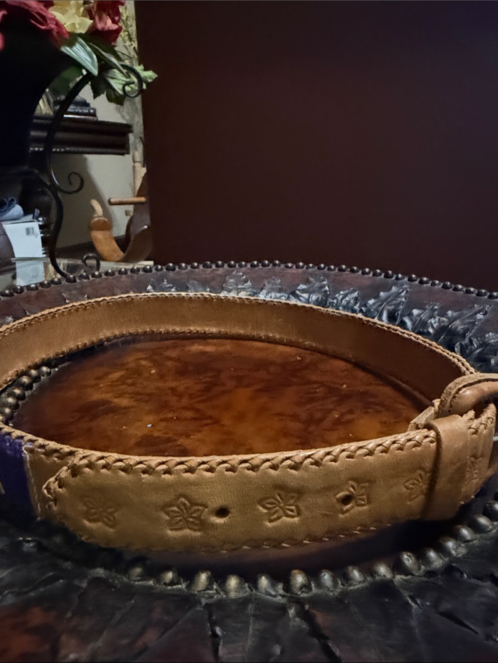 Buttery Soft Handwoven Accent Leather Belt with Color Stripe - Picture 5 of 7